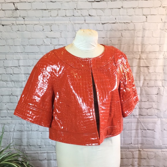Orange Leather Short Swing Jacket W Pockets